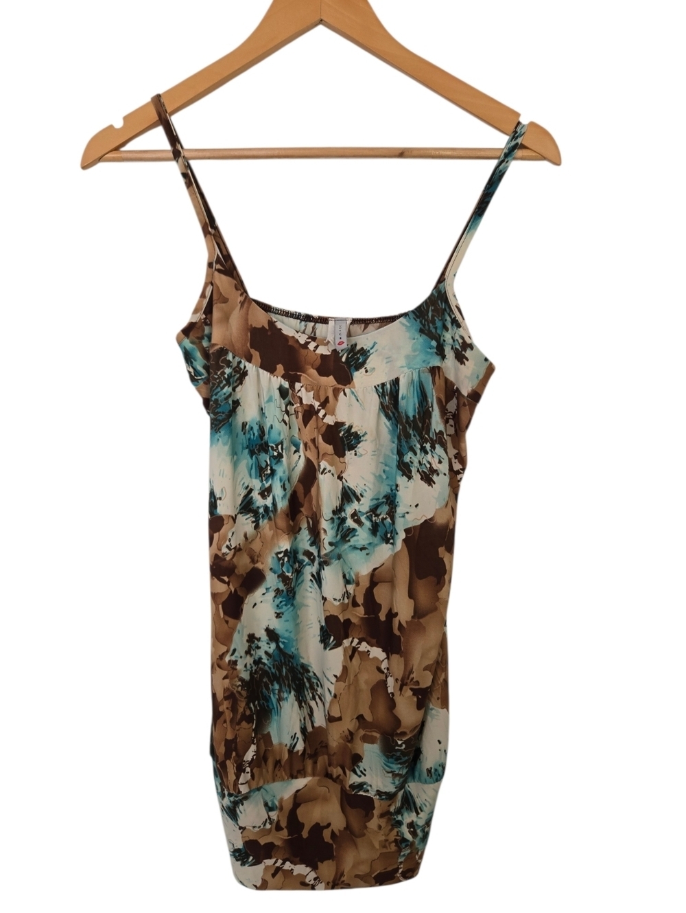 Flowy Abstract Print Cami Tank Neutral Brown Teal Lightweight Medium
